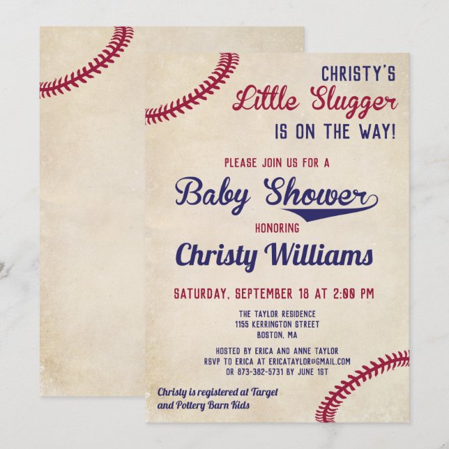 Baseball Themed Baby Shower Invitation Cards (Front/Back)