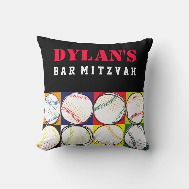 Baseball Themed Bar Mitzvah Sign-In Memory Board C Cushion (Front)