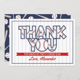 Baseball themed birthday thank you card