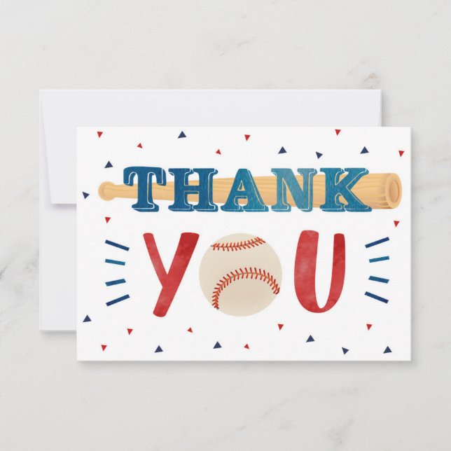 Baseball Themed Birthday Thank You Cards (Front)