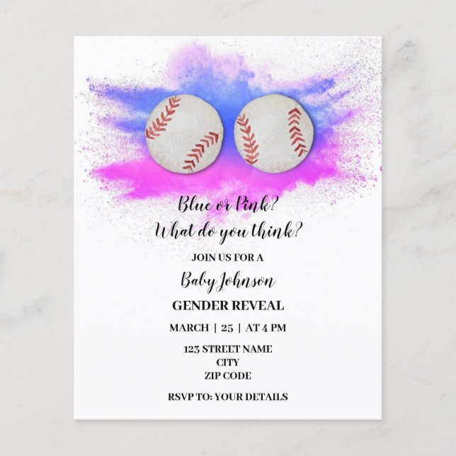 Baseball themed gender reveal invitation (Front)