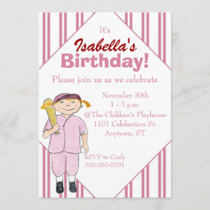 Baseball-Themed Girl's Birthday Party Invitation