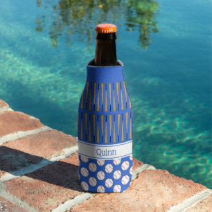 Baseball themed pattern custom name blue bottle cooler