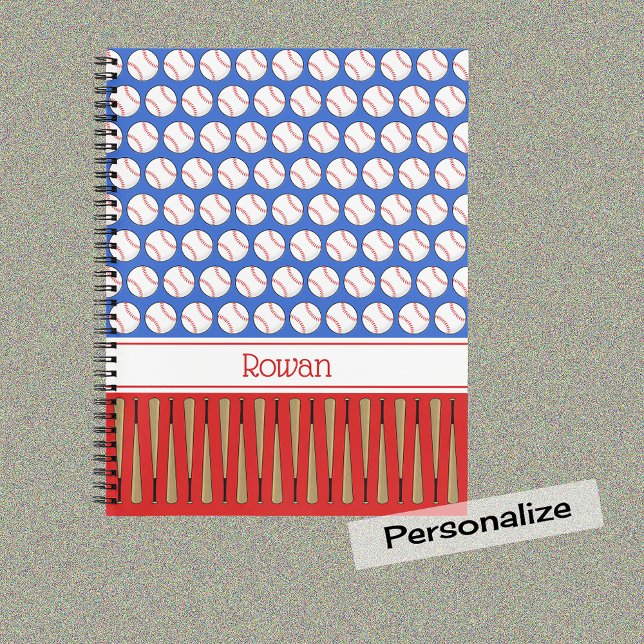 Baseball themed pattern custom name notebook (Creator Uploaded)