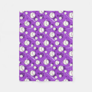 Baseball Themed Pattern Purple Fleece Blanket