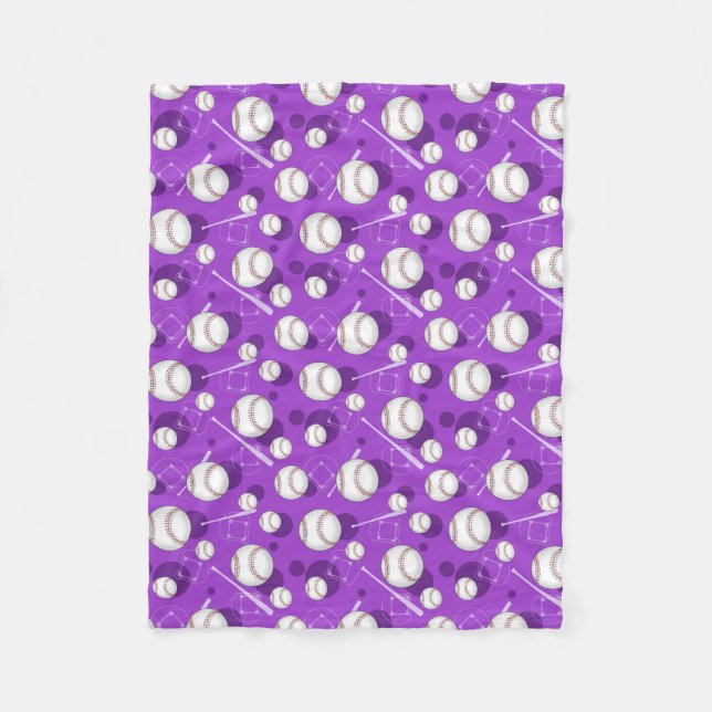 Baseball Themed Pattern Purple Fleece Blanket (Front)