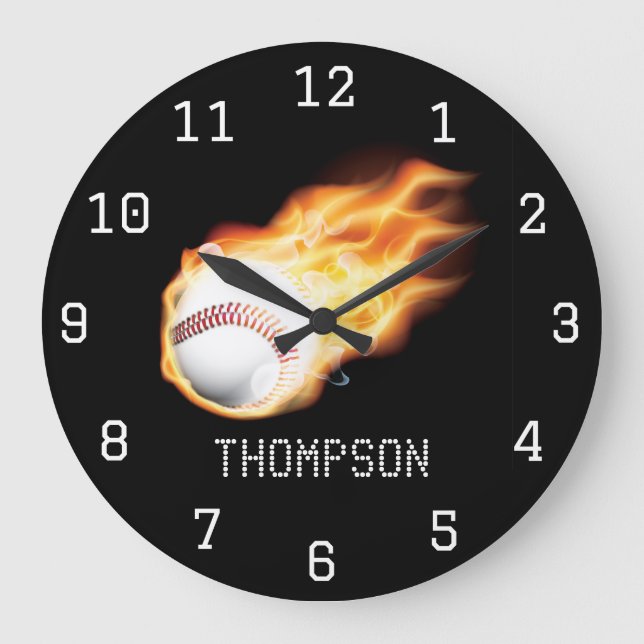 Baseball themed personalised add name large clock (Front)