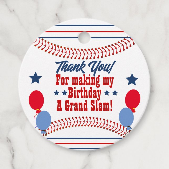 Baseball Themed Personalised Round Favour Tags (Front)