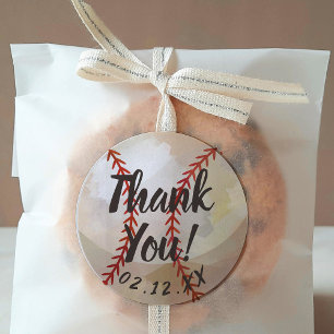 Baseball Themed Thank You Classic Round Sticker