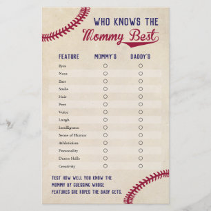 Baseball Themed Who Knows Mummy Best Shower Game Flyer