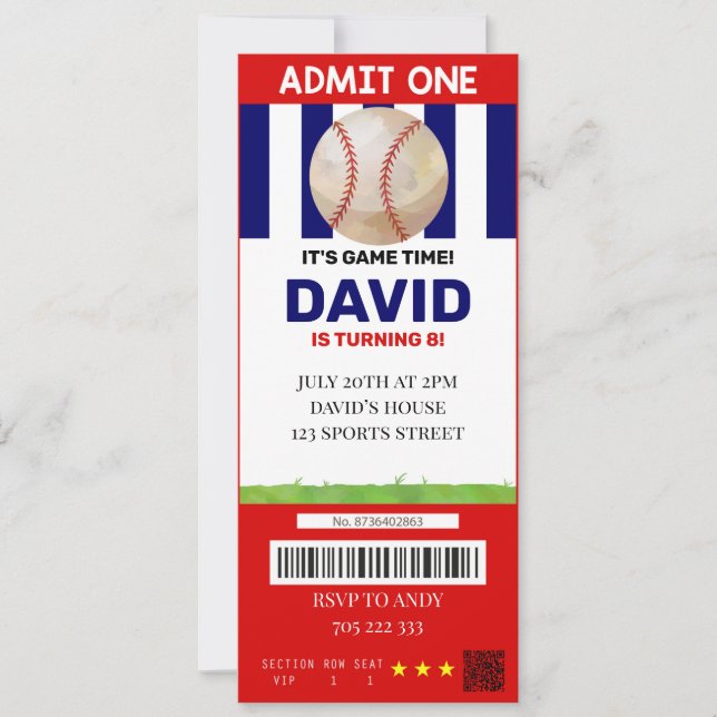 Baseball Ticket Birthday Boy Sport Party Invitation (Front)