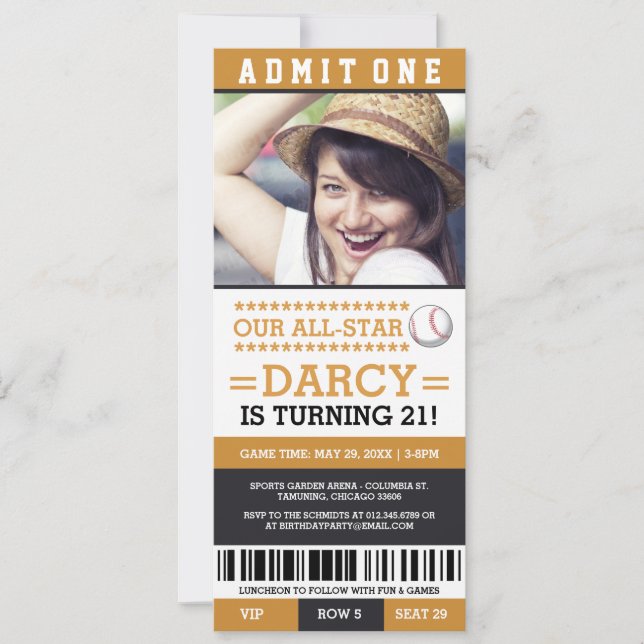 Baseball Ticket Birthday Invites (Front)