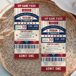 Baseball Ticket Birthday Party Invitation