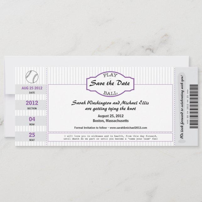 Baseball Ticket Save the Date (Front)