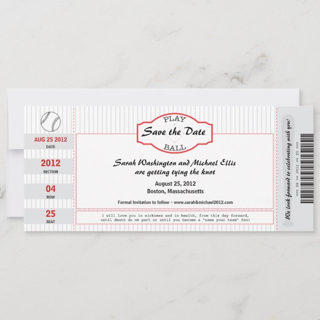 Baseball Ticket Save the Date (Front)