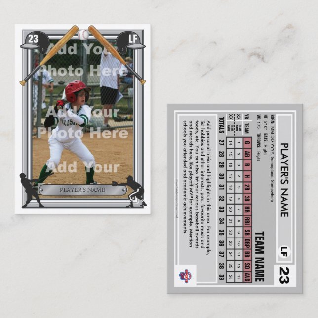 Baseball Trading Card Grey Back - Custom Stats (Front/Back)