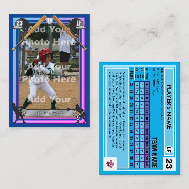 Baseball Trading Card Miami Frt - Custom Stats (Front/Back)
