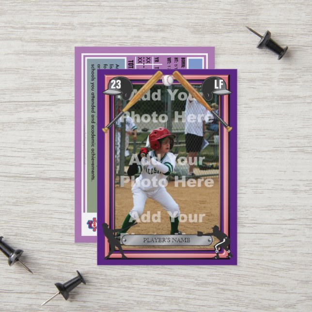 Baseball Trading Card Royal Purple - Custom Stats (Front/Back In Situ)