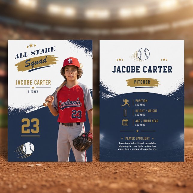Baseball Trading Modern Navy Editable Calling Card (Creator Uploaded)
