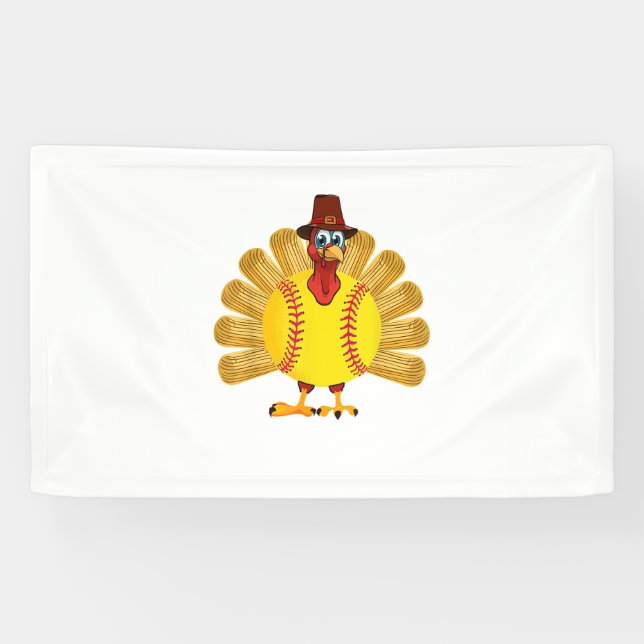 Baseball Turkey Thanksgiving Softball Turkey Men W Banner (Horizontal)