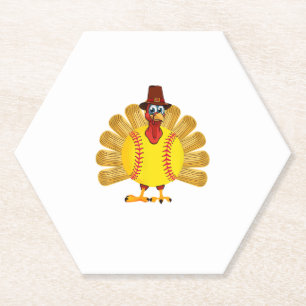 Baseball Turkey Thanksgiving Softball Turkey Men W Paper Coaster