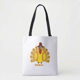 Baseball Turkey Thanksgiving Softball Turkey Men W Tote Bag