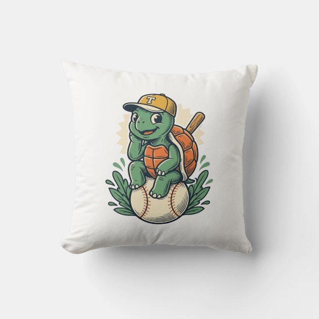 Baseball Turtle Vintage Engraving Graphic Design_1 Cushion (Front)