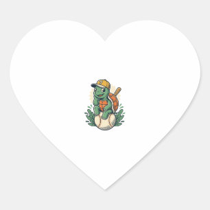 Baseball Turtle Vintage Engraving Graphic Design_1 Heart Sticker