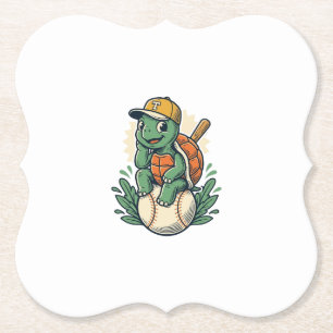Baseball Turtle Vintage Engraving Graphic Design_1 Paper Coaster