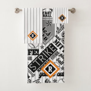 Baseball Typography Black White Stripes ID770 Bath Towel Set