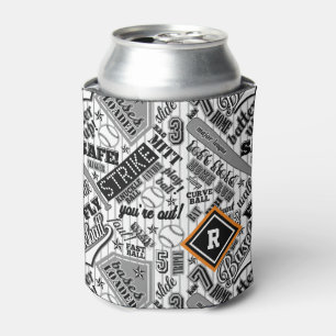 Baseball Typography Black White Stripes ID770 Can Cooler