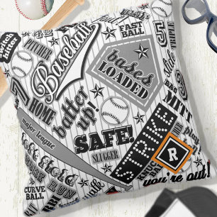 Baseball Typography Black White Stripes ID770 Cushion