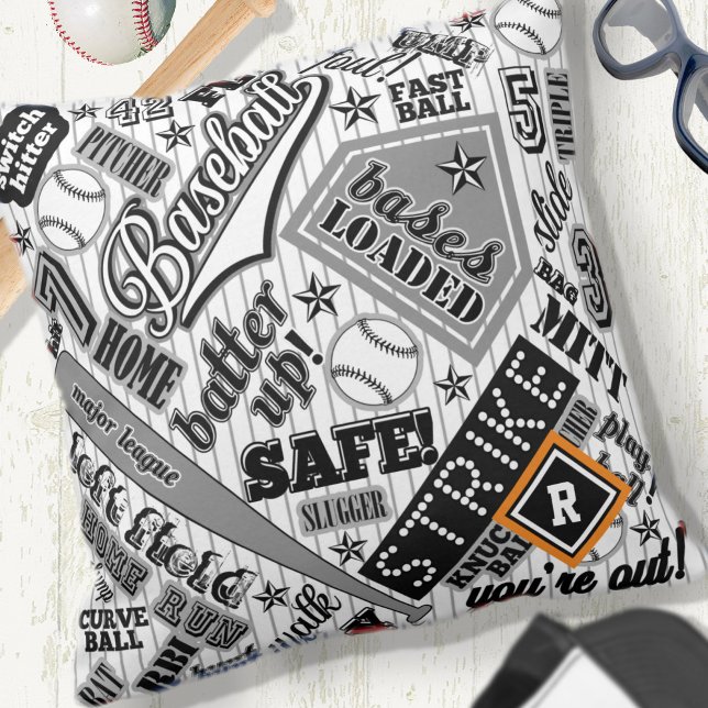 Baseball Typography Black White Stripes ID770 Cushion (Creator Uploaded)