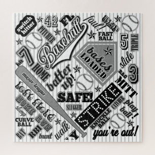 Baseball Typography Black White Stripes ID770 Jigsaw Puzzle