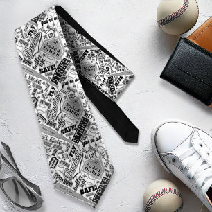 Baseball Typography Black White Stripes ID770 Tie