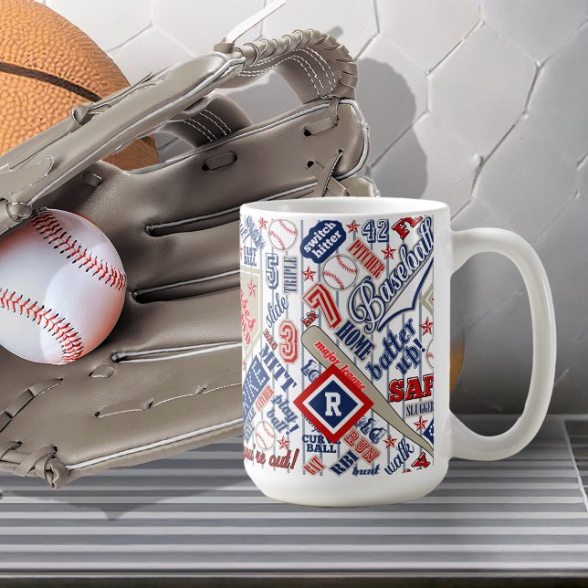 Baseball Typography Red White Blue Monogram ID770 Coffee Mug (Creator Uploaded)