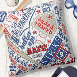 Baseball Typography Red White Blue Stripes ID770 Cushion
