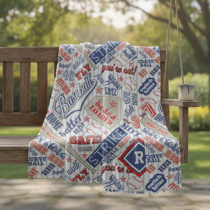 Baseball Typography Red White Blue Stripes ID770 Fleece Blanket