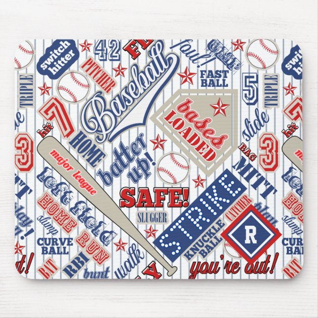 Baseball Typography Red White Blue Stripes ID770 Mouse Pad (Front)