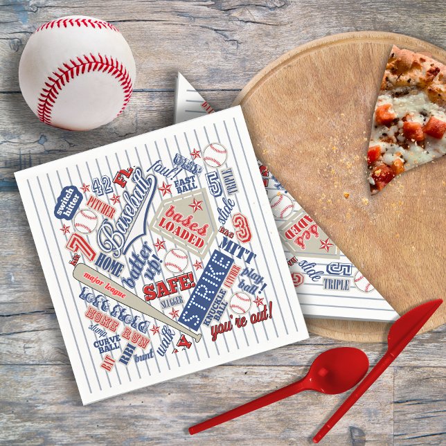 Baseball Typography Red White Blue Stripes ID770 Napkin (Creator Uploaded)