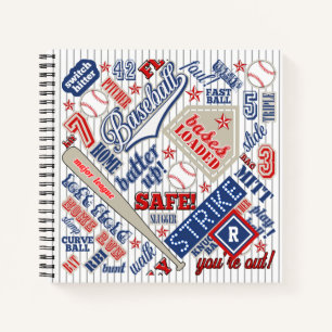 Baseball Typography Red White Blue Stripes ID770 Notebook