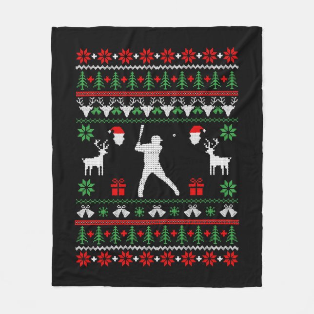 Baseball Ugly Christmas Sweater  Fleece Blanket (Front)