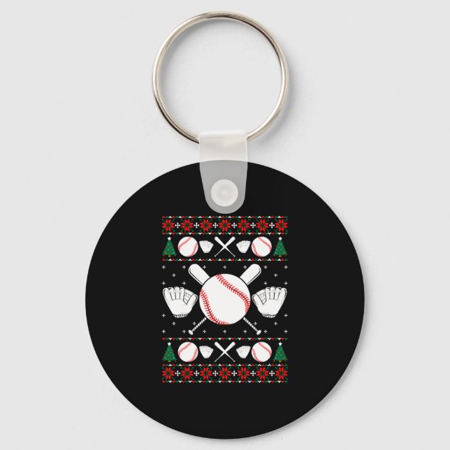 Baseball Ugly Christmas Sweater Key Ring (Front)