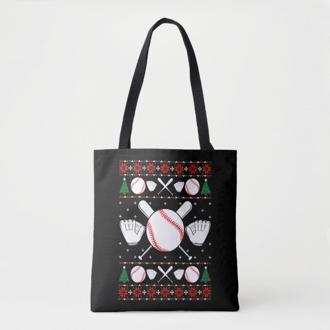 Baseball Ugly Christmas Sweater Tote Bag (Front)