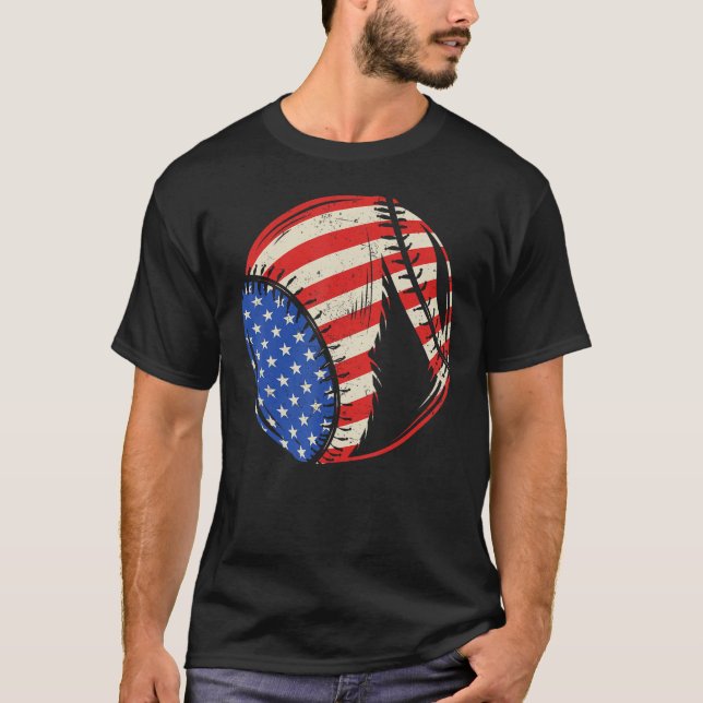 Baseball US American Flag July 4th Patriotic Vinta T-Shirt (Front)