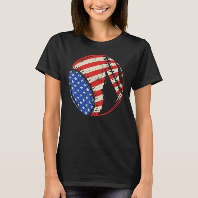 Baseball US American Flag July 4th Patriotic Vinta T-Shirt (Front)
