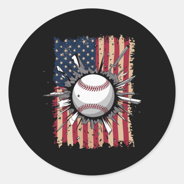 Baseball Us Flag  Classic Round Sticker (Front)