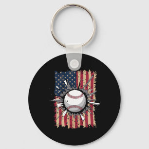 Baseball Us Flag  Key Ring