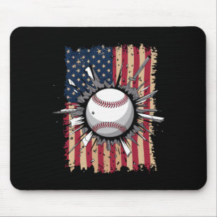 Baseball Us Flag Mouse Pad