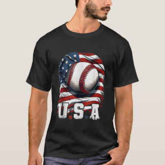 Baseball USA American Flag I Patriotic 4th Of July T-Shirt